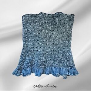 Zara Textured Blue Tube Top